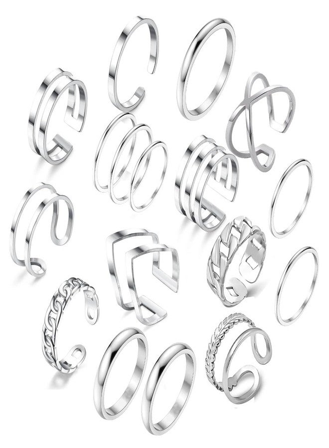 PINCHUAN 15/17 PCS Silver Knuckle Rings for Women Stainless Steel Rings Set Silver Stackable Rings Midi Ring Knuckle Rings Adjustable Knuckle Stackable Rings Midi Ring Set Silver Rings for Women Set, - Image 1